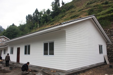 A demonstration house in the Guanzhuang Township used to train local builders on-site in the techniques of wood-frame construction.